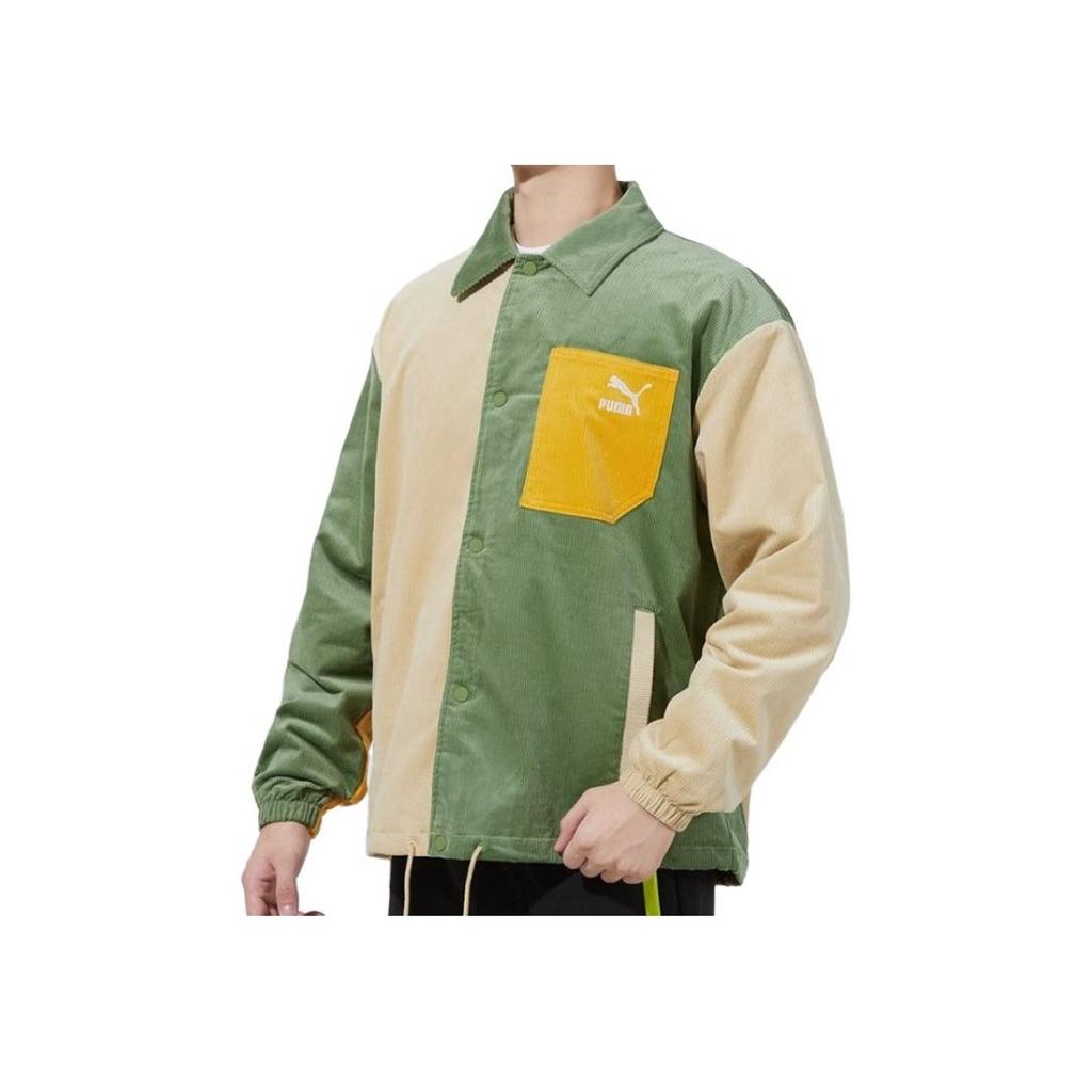 Puma Corduroy Panel Color Block Woven Sports Jacket Men Jacket Green 534752-67