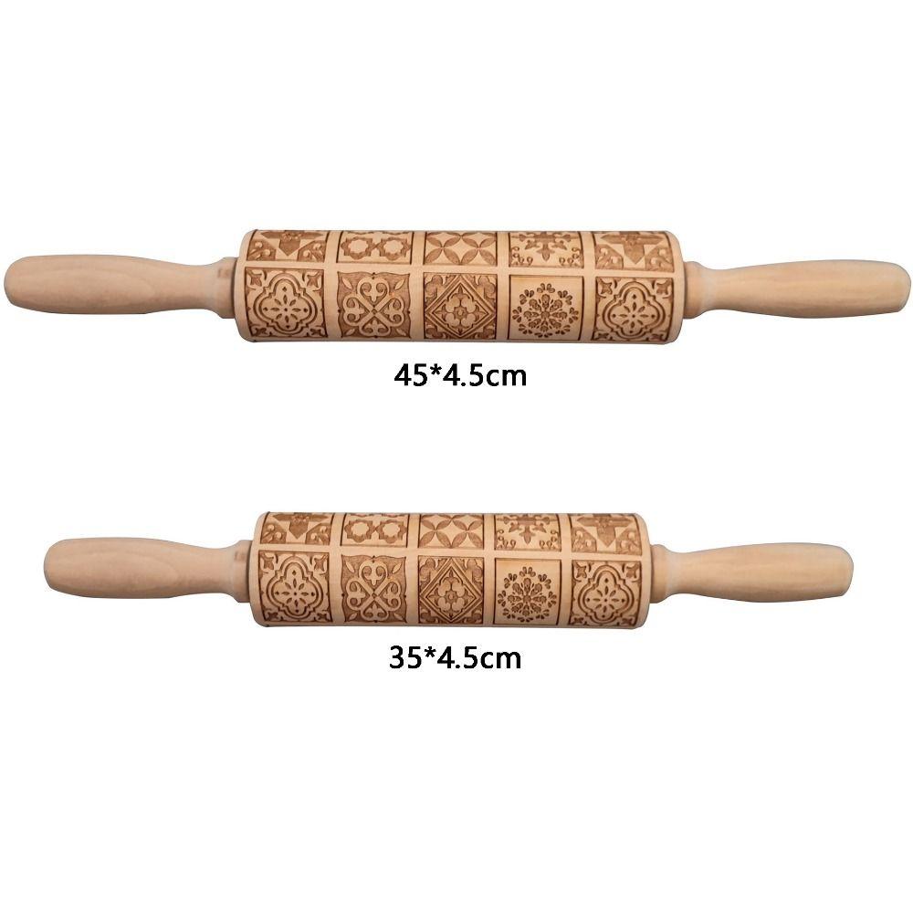 Square Grid Patterned Roller Laser Engraved Embossed Wooden Rolling Pin Cookies Mold Dough
