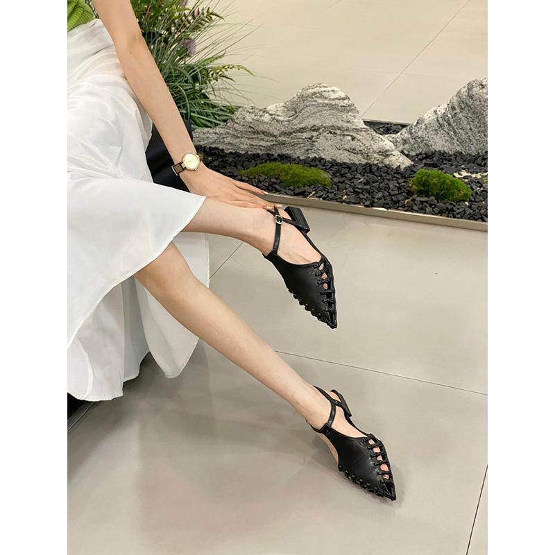 Красивый! Ретро римские плетеные сандалии с полой головкой-мешком женские летние новые французские темпераментные туфли с острым носком на толстом каблуке