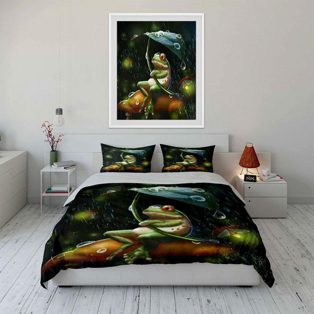 "Frog with Leaf in Rain Set" Bedding Duvet Cover Set Duvet Cover Pillowcases (1 * Duvet Cover 2 * Pillowcases, without duvet insert)
