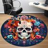 1pc Sugar Skull Flowers Office Round Area Rug, Under Office Chairs Bedroom Living Room Home Decor, Room Deco, Available in Various Sizes
