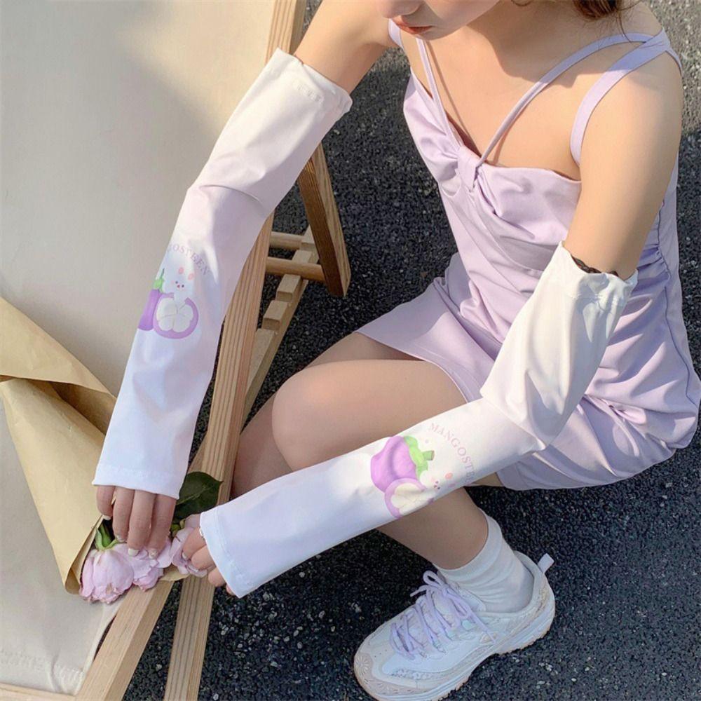 Рукава с фруктовым узором для защиты от солнца, рукава из ледяного шелка против солнечных ожогов, милые нарукавники, лето