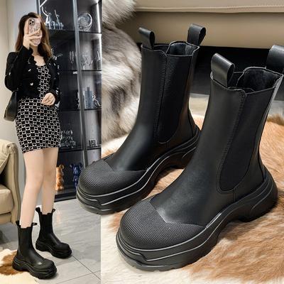 Женские ботильоны на массивной платформе из искусственной кожи 2025 Задняя молния Толстый каблук Короткие ботинки Женские Черные Панк ботинки Женские D20