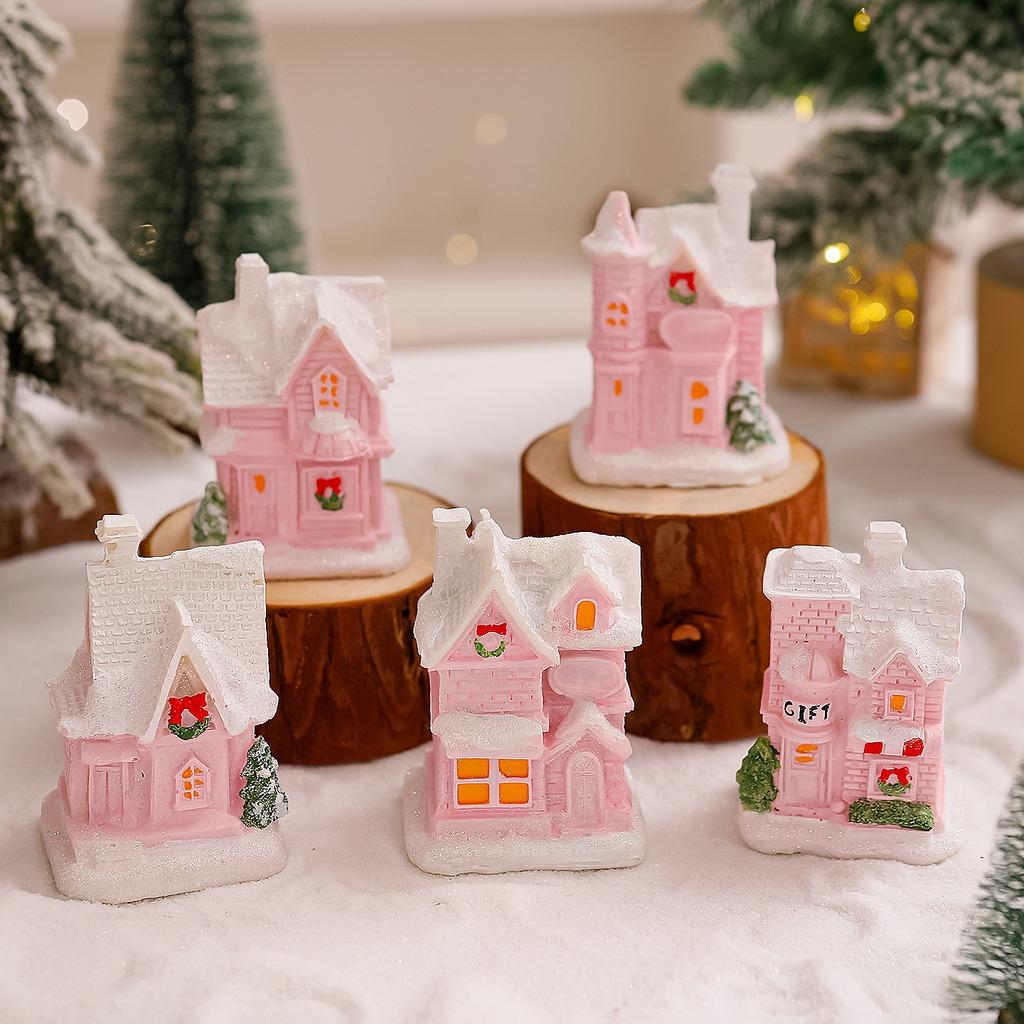 Christmas Decoration Ornament Built In Miniature Resin Cottage Christmas Decorative Figurine Christmas Resin House
