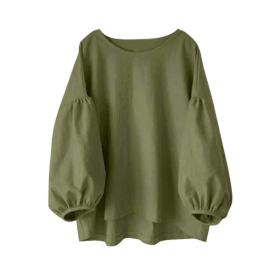 Женские топы с круглым вырезом, пышные, с длинным рукавом, однотонные, свободные, повседневные, блузки, универсальная повседневная одежда