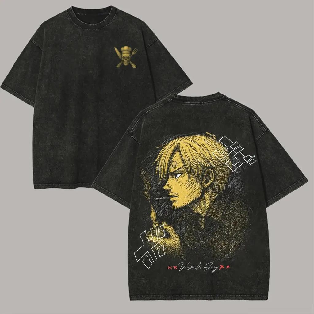 Ne OnePiece Graphic T Shirt Men Women Vintage Washed Short Sleeve Tee Summer 2026 Y2k Anime Print Streetwear Casual Tops