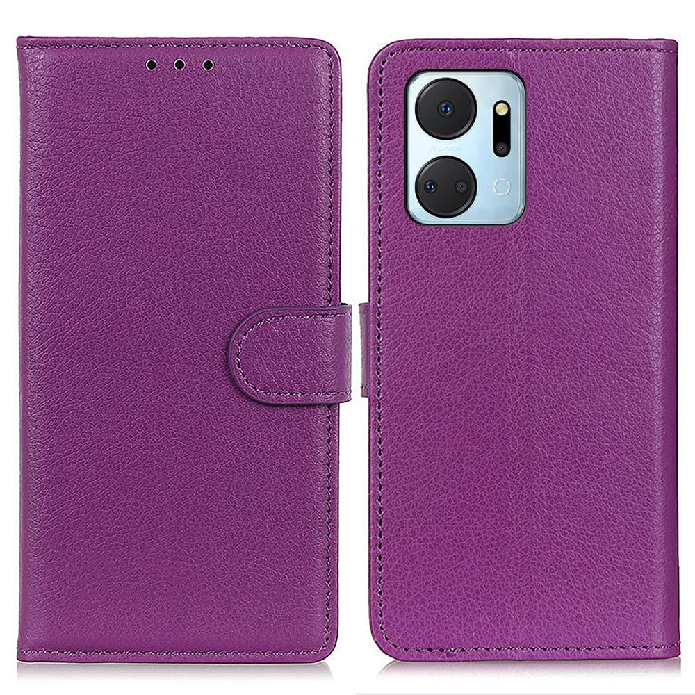For Honor X7a 5G Drop Protection Phone Case Litchi Texture PU Leather Stand Wallet Anti-scratch Protective Phone Cover