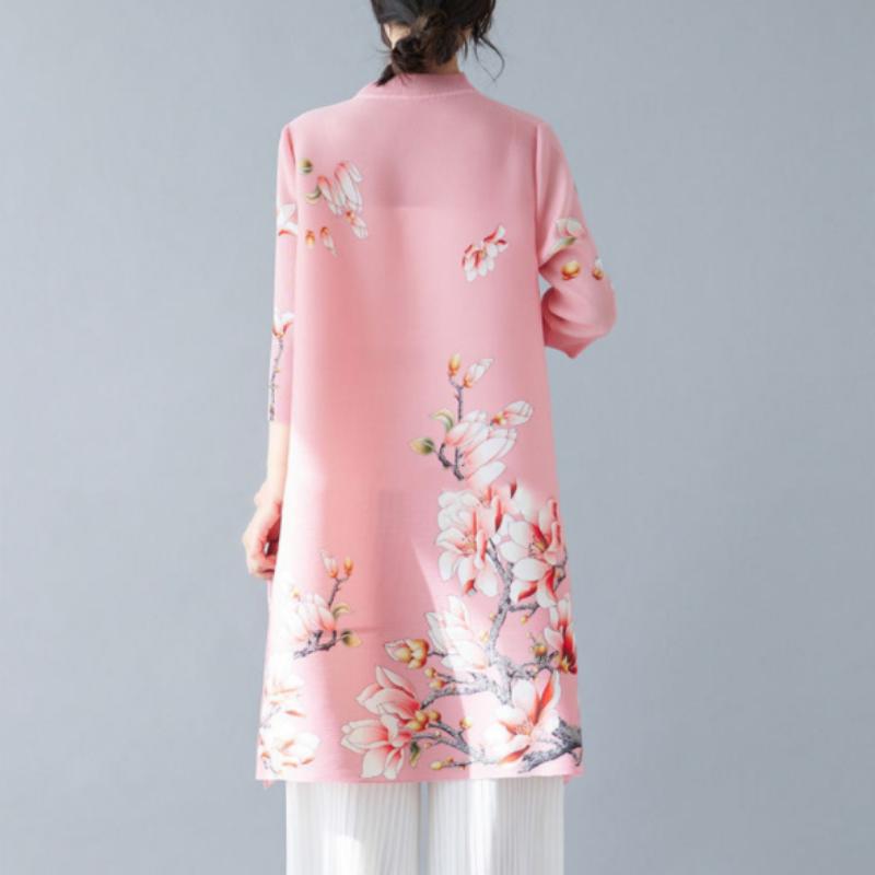 Платье 2022, новое летнее плиссированное платье средней длины с принтом, тонкий воротник-стойка, рукав три четверти