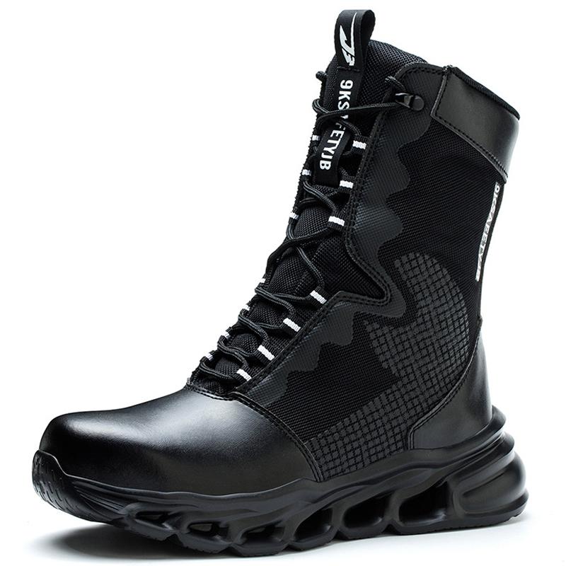 2024 High Top Men Safety Boots Anti Puncture Anti-smash Work Boots Outdoor Sports Hiking Mountain Combat Boots Protective Shoes