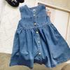 2023 Spring Baby Girls' Denim Suspender Skirt & Shirt Set - Two-Piece Dress