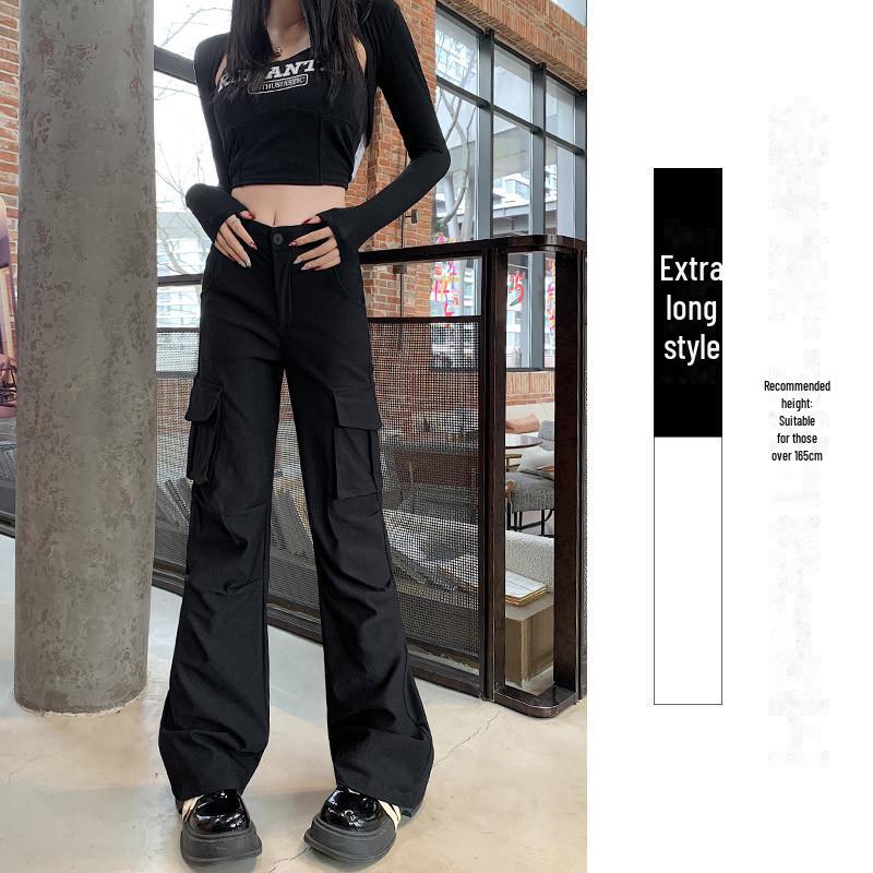 Spring 2025 Women's Black High-Waist Slim Fit Flared Workwear Pants
