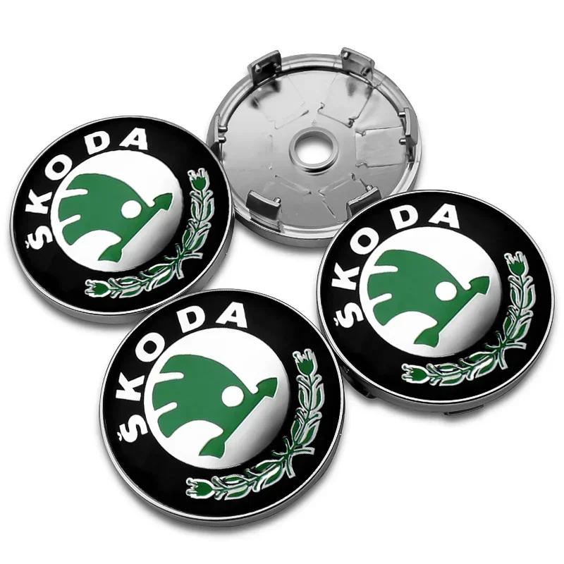 2025 New 4Pcs 56mm Wheel Center Caps Aluminum Domed Sticker Logo Alloy Badge For Skoda Rapid Octavia A5 RS Kodiaq Fabia A7 Acces