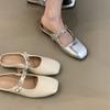 Баотоу полутапочки женские для улицы 2025 новые французский темперамент элегантные серебристые квадратный носок на одном ремешке туфли Мэри Джейн