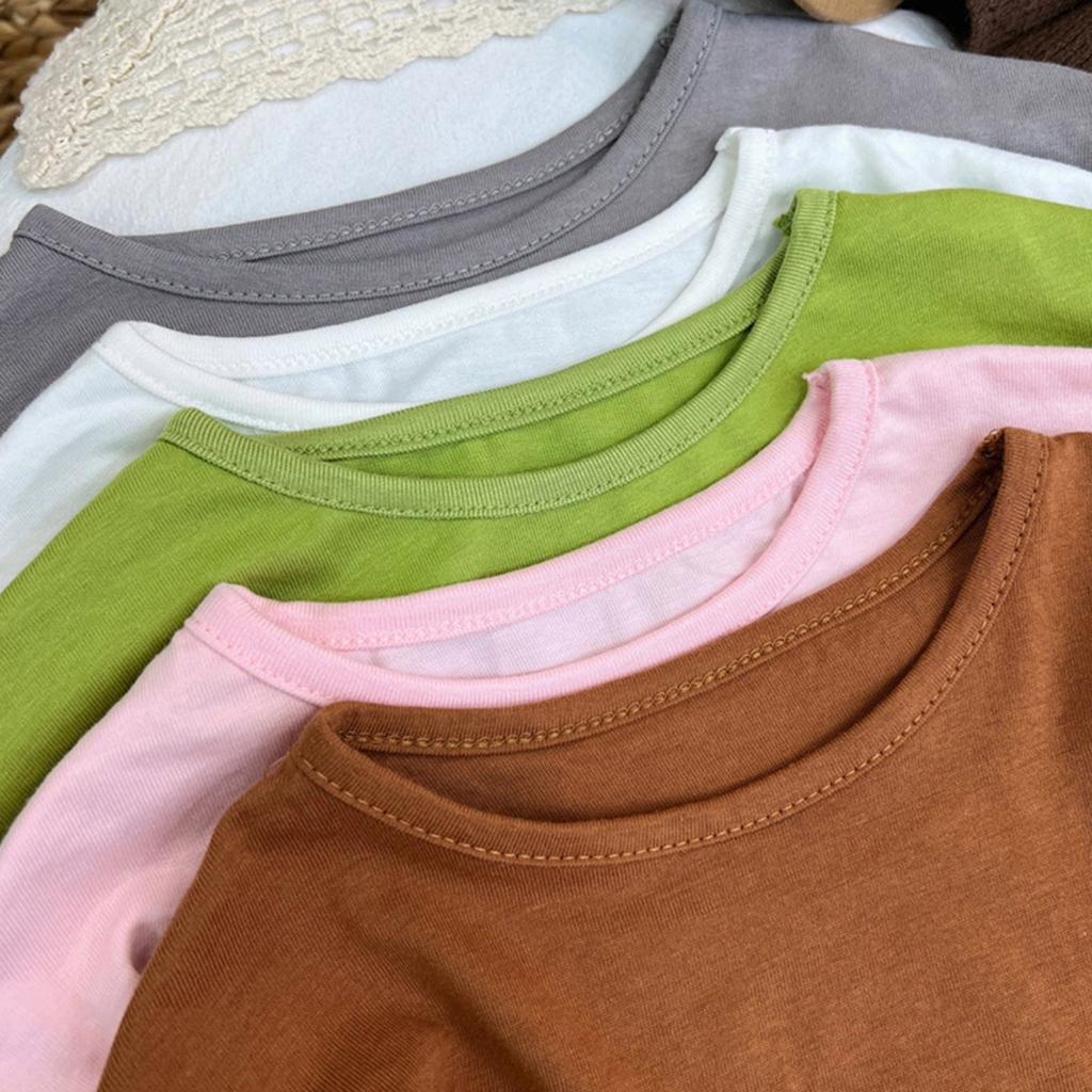 Пуловеры с круглым вырезом для мальчиков и девочек, футболки с длинными рукавами, однотонные детские топы
