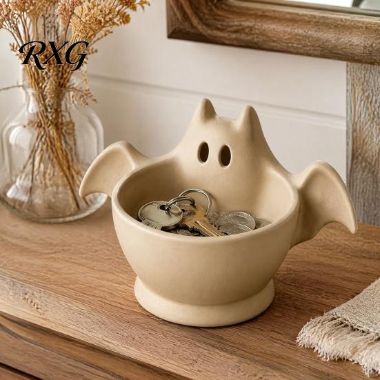 White Trinket Tray 3D Printed Halloween Ghost Bowl, Trick or Treat Snack Candy Decorative Storage Serving Dish, Party Supplies Container