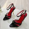Summer Fashion Gem Rivet Narrow Band Women's Metal Thih High Heels Sandals Sexy Pointed Open Toe Party Dress Shoes Size 41