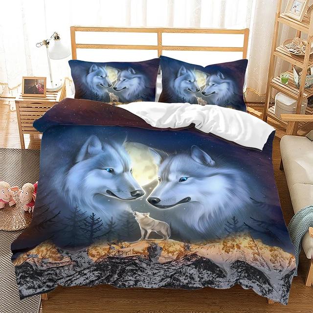 3D Print Wolf Animal Moon Bedding Set Duvet Set Single Double Bed King Size Bed Set Adult Boys Bedroom Duvet Cover Pillow Case