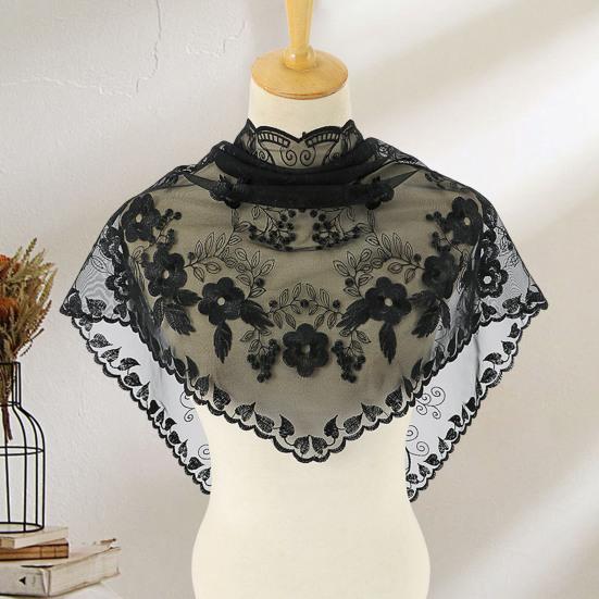 Triangle Scarf Lace Satin Shawl Scarf Hollow Embroidery Flower Pattern Beach Sun Protection Shawl Women