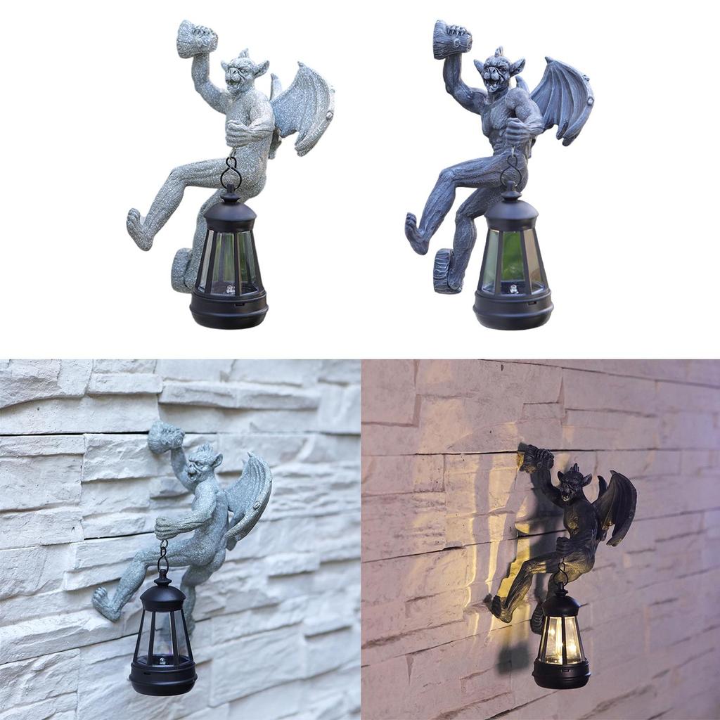 Садовая статуя с солнечным светом Водонепроницаемый настенный светильник Скульптура горгульи для заднего двора, дорожки, балкона, газона, клумбы