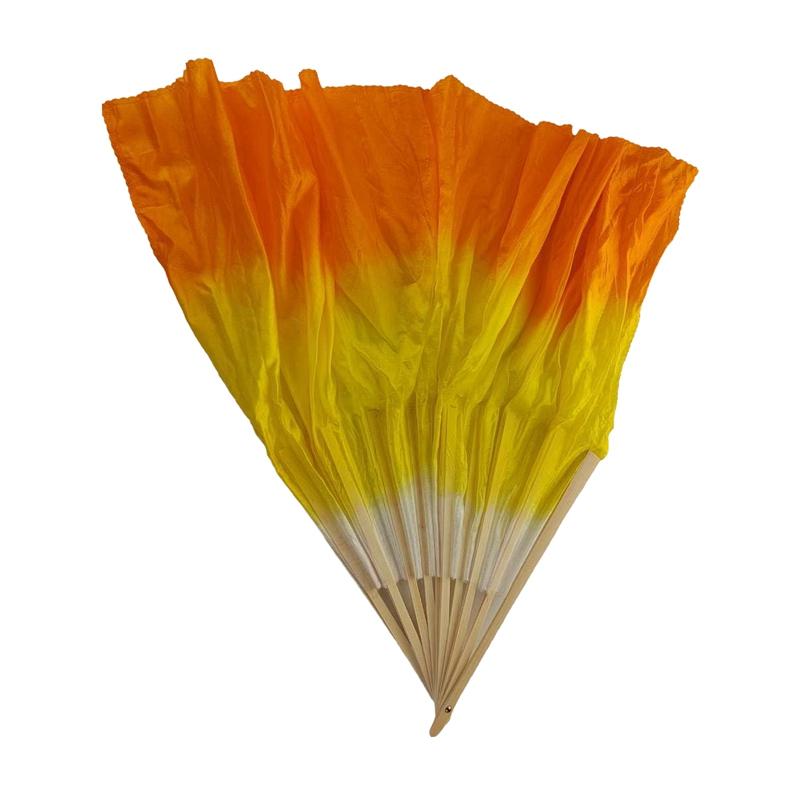 1 шт. Профессиональный 100% натуральный шелковый веер, китайский народный веер, шелковый веер, реквизит для танца живота, веера, градиент, белый/желтый/оранжевый