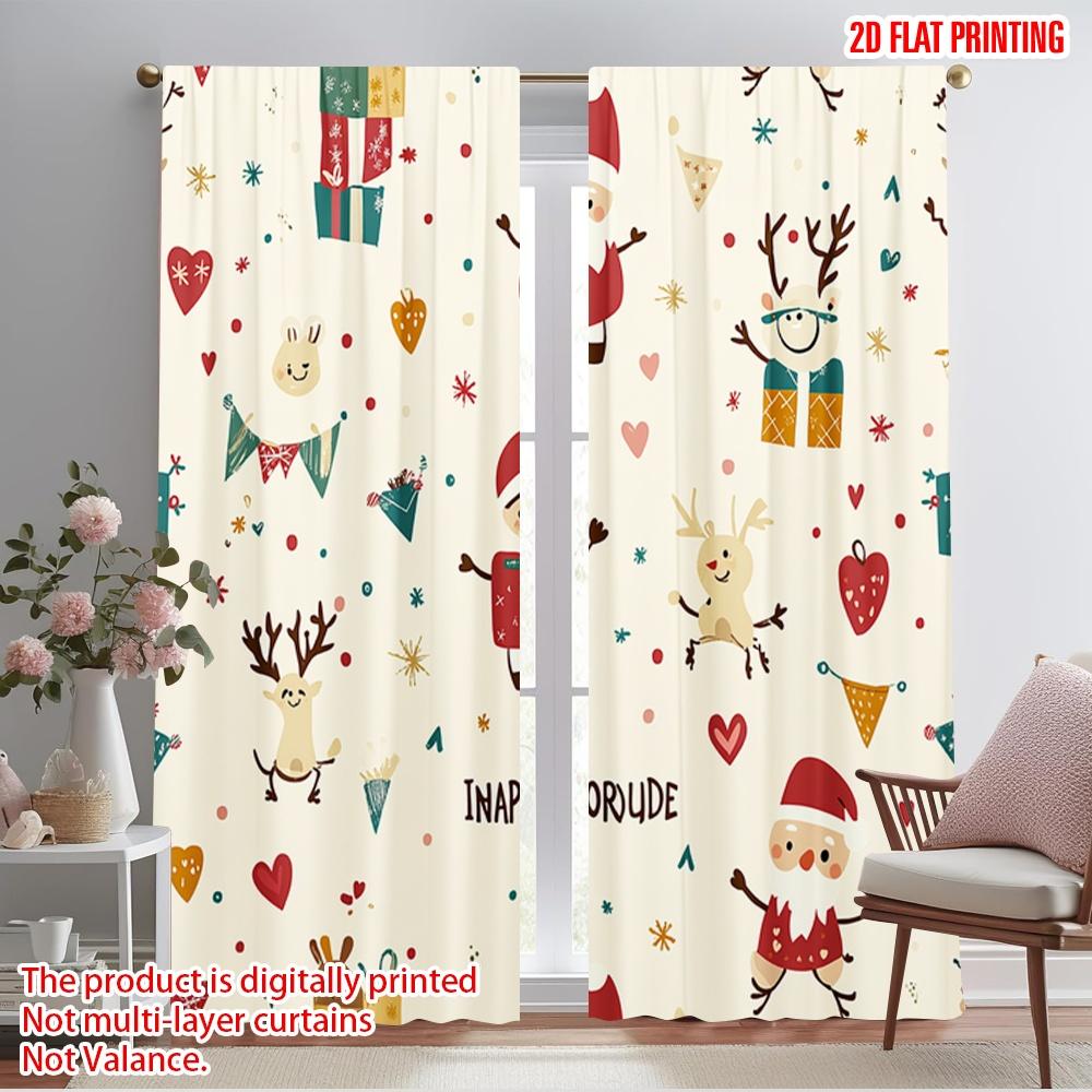 2pcs,2D Plane Printing Pattern Curtains Christmas Character Seamless Polyester Fabric (without Rod) Home Decor Perfect for