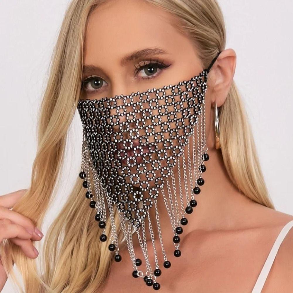 Tassel Rhinestone Mask Bling Masquerade Mask Reusable Face Cover  Women