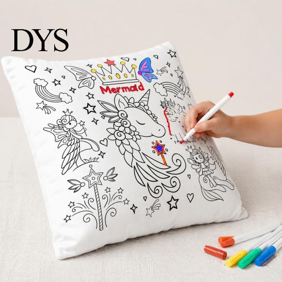 Мягкая декоративная подушка-плед, Чехол для детской подушки DIY для раскрашивания, Пустой чехол для подушки для рисования с тканевыми узорами для искусства, Милый линейный рисунок, Многоразовый наволочка