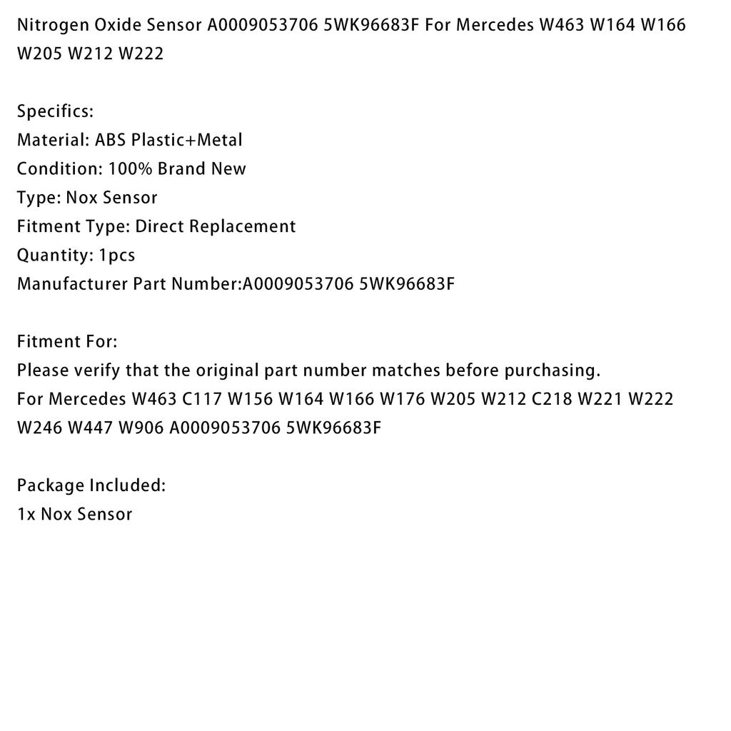 Nitrogen Oxide Sensor A0009053706 5WK96683F For Mercedes W463 W164 W166 W205 W212 W222
