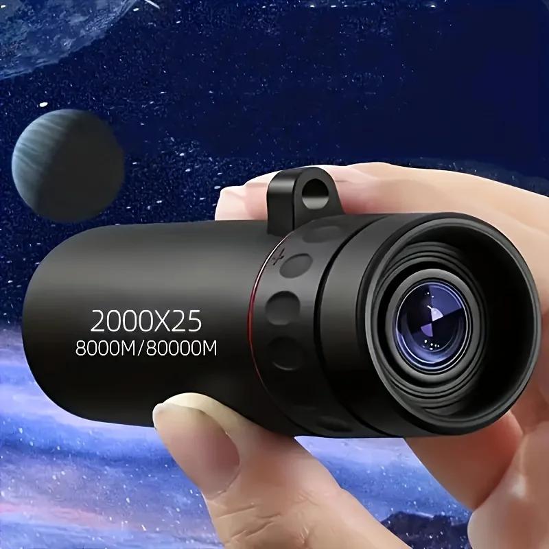 2026 2000X25 HD Монокулярный телескоп, Компактный портативный для путешествий, Пешего туризма, Рыбалки, Кемпинга, Наблюдения за звездами, Концертов и Наблюдения за птицами