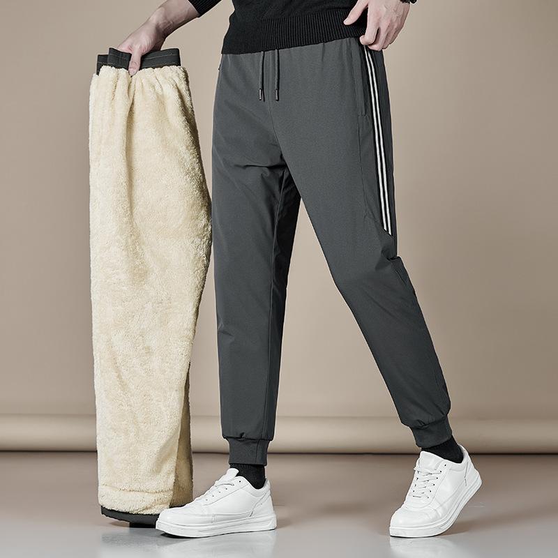 Autumn and Winter Lambswool Trousers Men's Padded Warm Casual Sports Trousers Loose Straight Hundred Yards Cotton Trousers Man