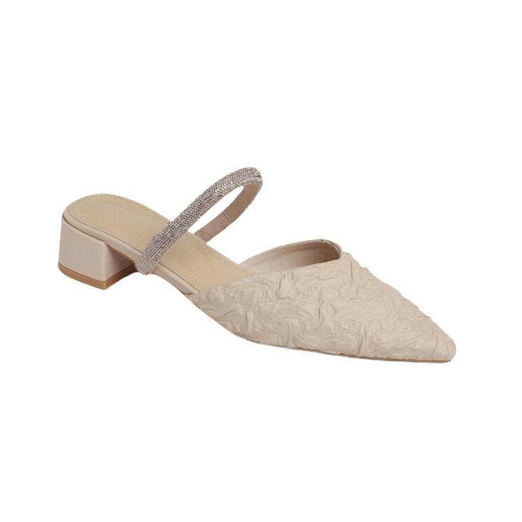 Тапочки Baotou, женская летняя одежда 2024 года, новые модные тапочки с острым носком на толстом каблуке, женственные женские туфли