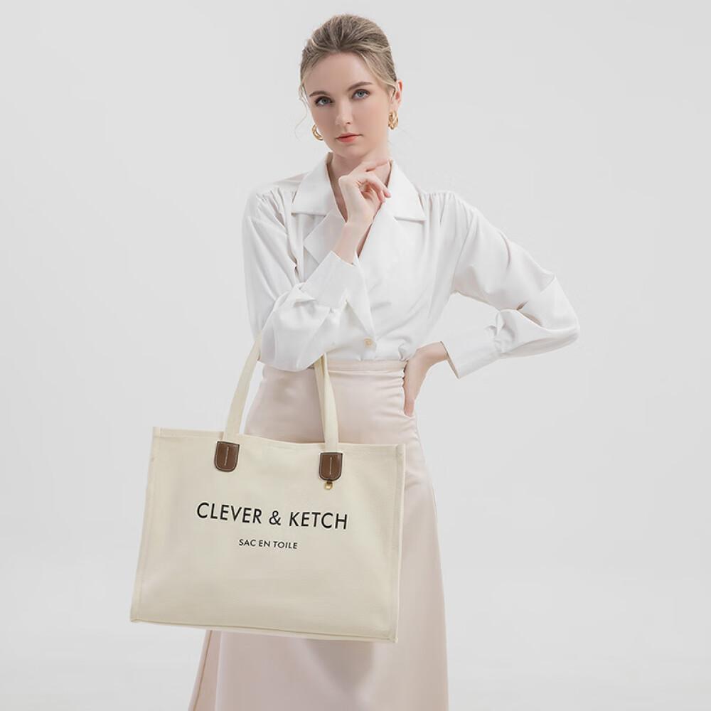 Холщовая сумка Большая сумка Женская сумка Большая сумка Повседневная сумка Сумка на плечо Бежево-белая Длина 45,5 см ширина 12 см высота 32 см