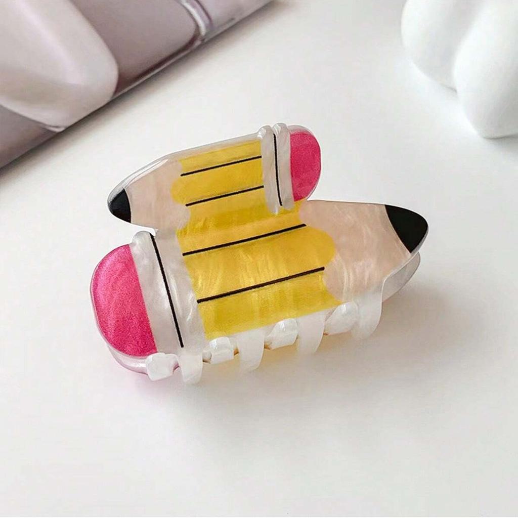 1pc Cartoon Small Cute Acrylic  Back-to-school Season School Bus, Pencil, Apple and Calculator Style Hairpin, Small Hair Claw