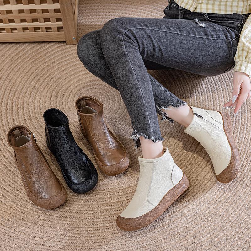 Кожаные ботильоны с круглым носком на плоской подошве, удобные, в стиле ретро, на молнии, универсальные, с мягкой подошвой, нескользящие ботинки Мартин