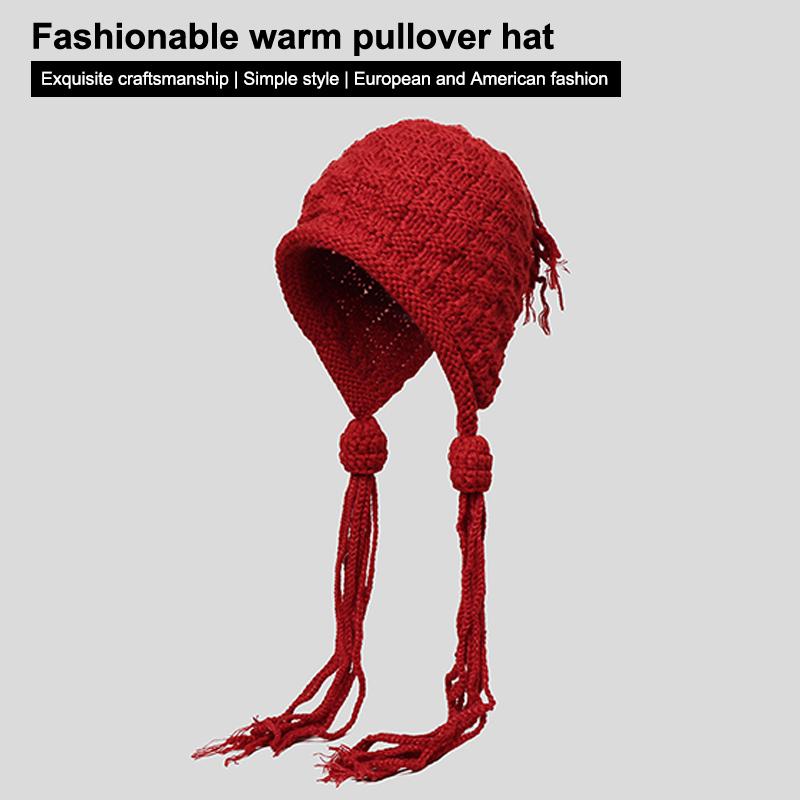 1 шт. Вязаная крючком цветная шапка для женщин, зимняя, вязаная шапка-бини с ушками, кисточкой, помпоном