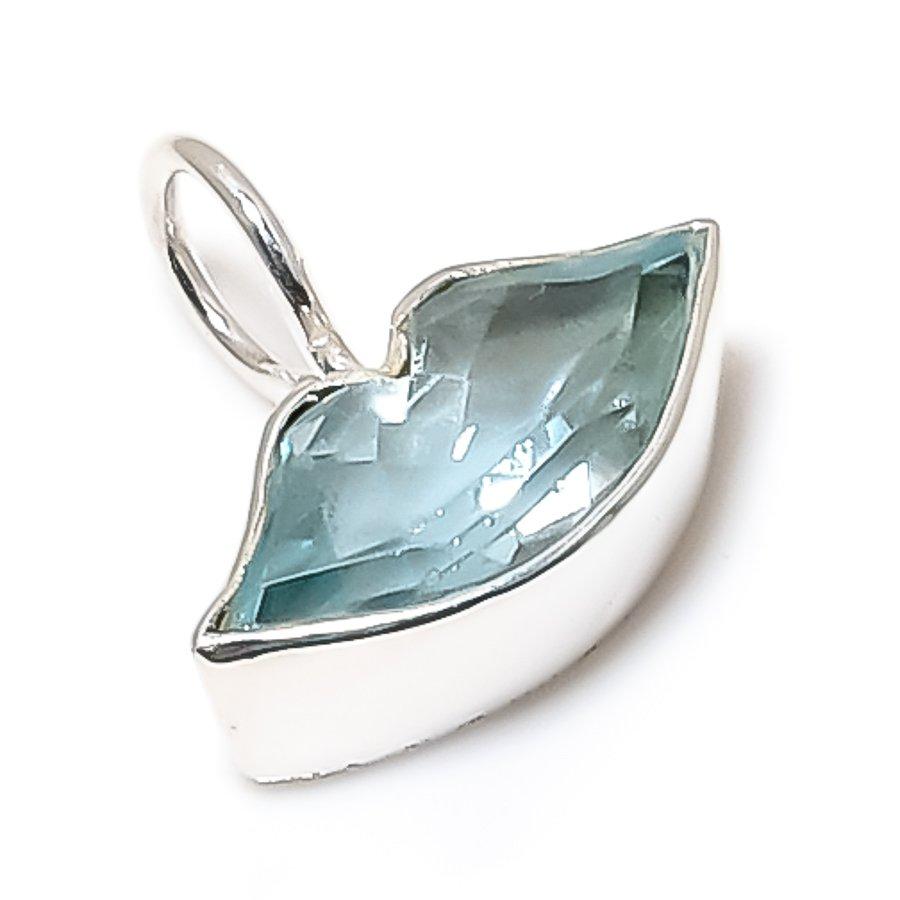 Natural Sky Blue Topaz Kiss Lips Pendant 925 Sterling Silver Jewelry Gift Her