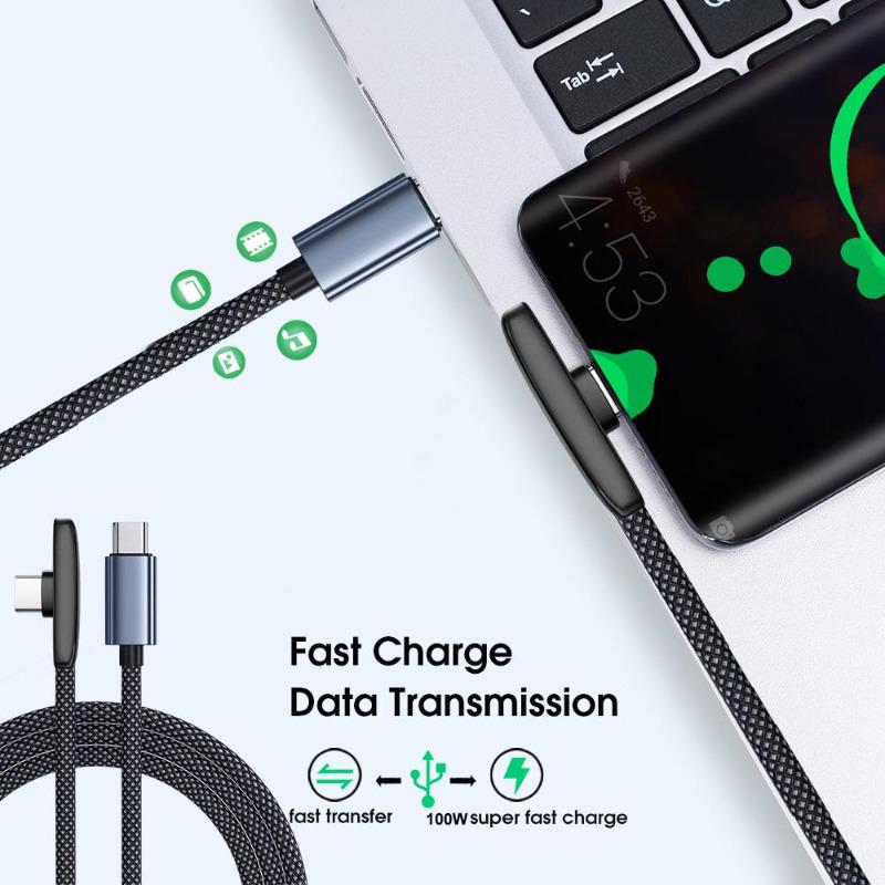 100W USB C To TypeC Cable 90 Degree Data Cable for IPad MacBook Pro for Xiaomi Samsung Huawei Fast Charging Dual TypeC Data Cord