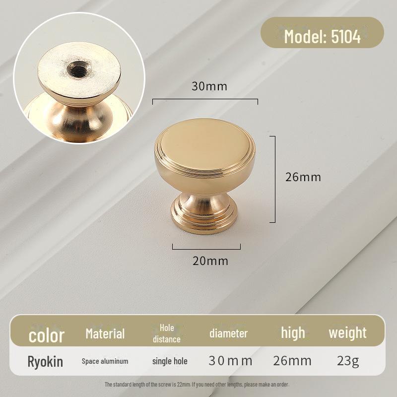 Золотая круглая ручка для ящика класса люкс с одним отверстием для современных простых шкафов