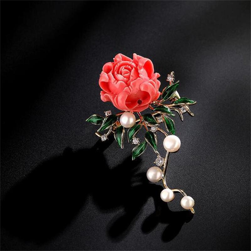 Pink Peony Flower Pearls Brooches For Women Clothing Coat Jewelry Accessories Gifts