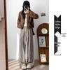 Petite Coffee Pinstripe Casual Women's Wide-Leg Pants, Drawstring High Waist, Relaxed Fit - Perfect for Spring & Autumn.