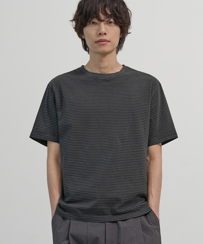 EXCONTAINER Pigment Dyed Stripe Half T-Shirt (Chacoal)