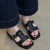 Fashion Retro Platform Flip Slippers Women Summer New Square Toe Open Toe Metal Buckle Not Tired Feet Casual Slippers