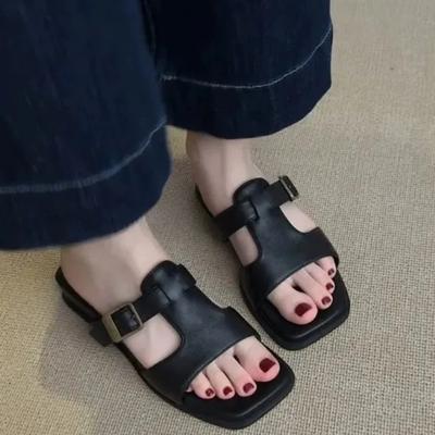 Модные ретро шлепанцы на платформе женские летние новые с квадратным носком с открытым носком с металлической пряжкой не утомляющие ноги повседневные шлепанцы