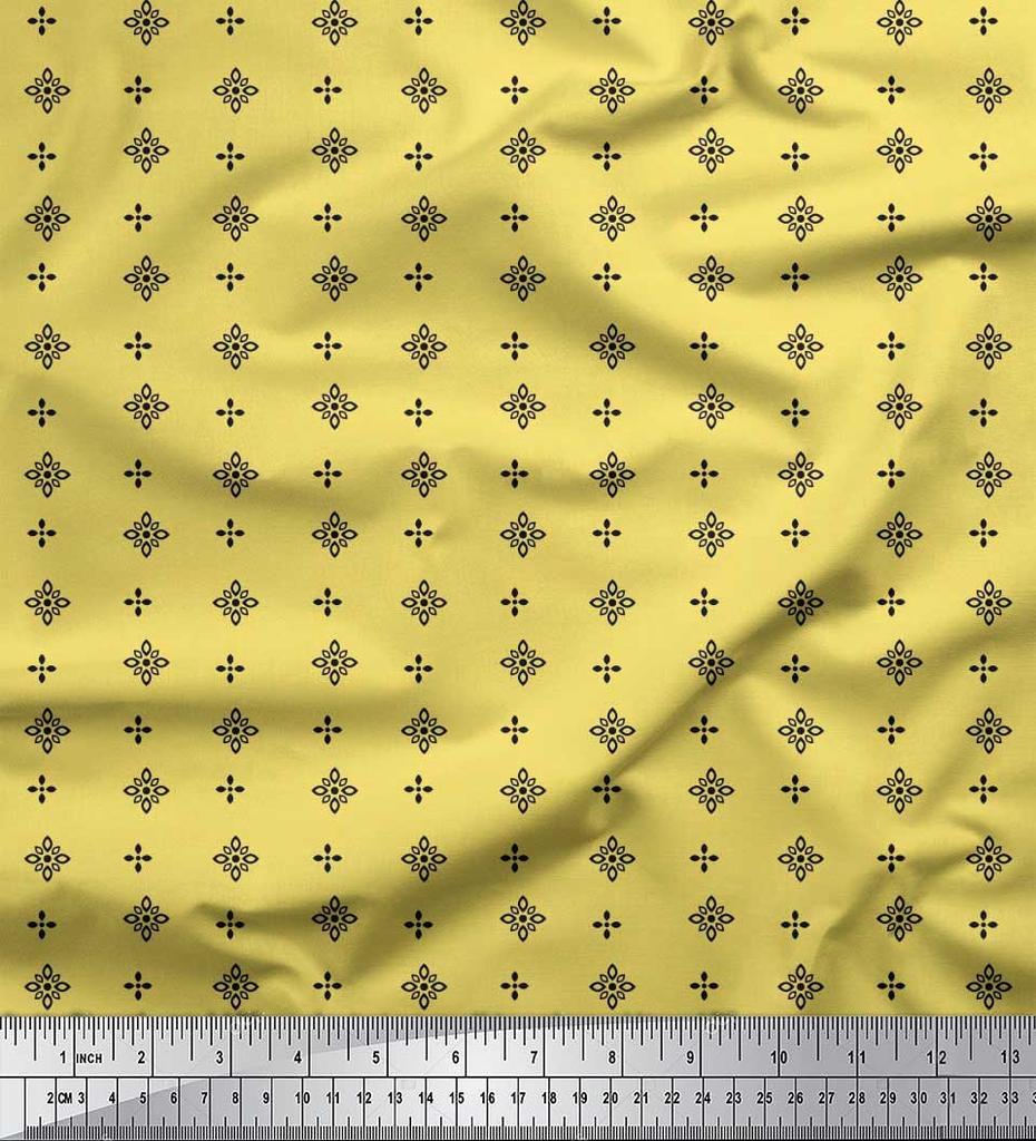 Soimoi Japan Crepe Satin Fabric Black Small Motif Shirting Printed Craft Fabric by the Metre 42 Inch