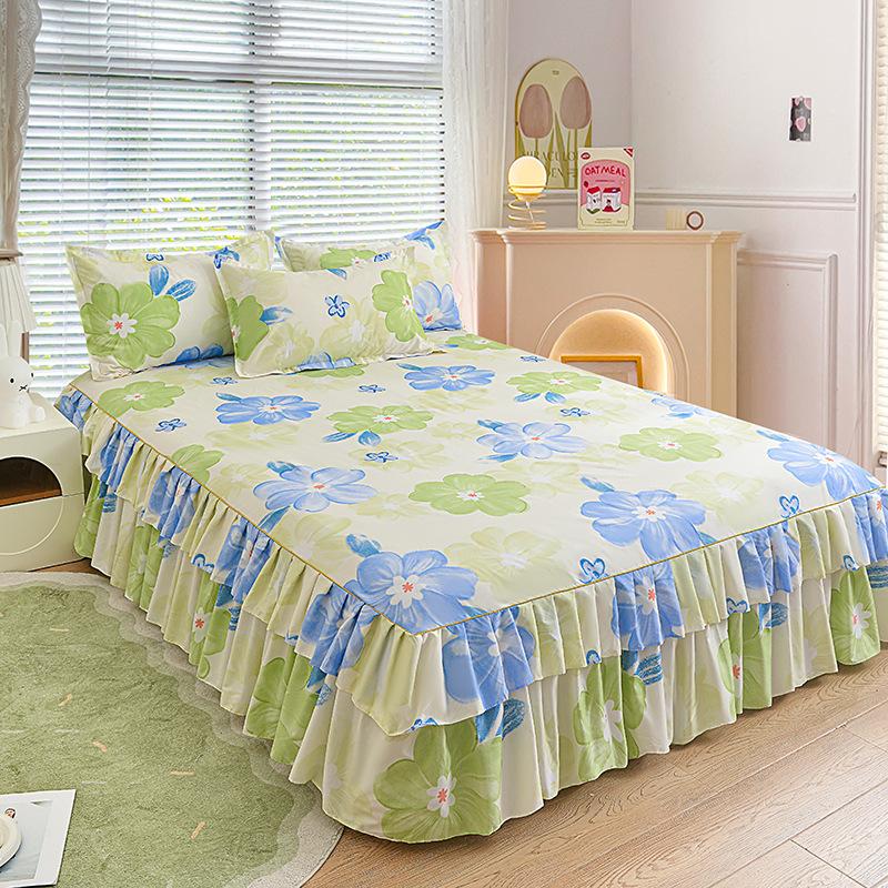 Юбка с рюшами Покрывало Домашний текстиль Юбка-кровать с принтом Одеяла для спальни Покрывала Простыни Пылезащитный чехол Постельные принадлежности с 2 наволочками