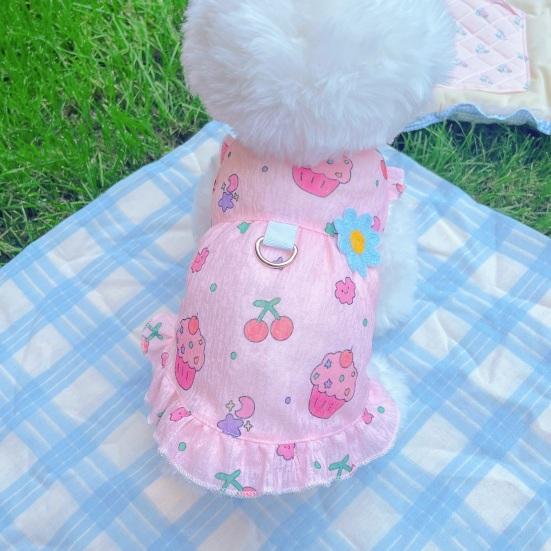 Летняя дышащая одежда для питомцев Yousheng с принтом цветов, вишни, мороженого, без рукавов, жилет, юбка для маленьких и средних собак и кошек, питомца-принцессы