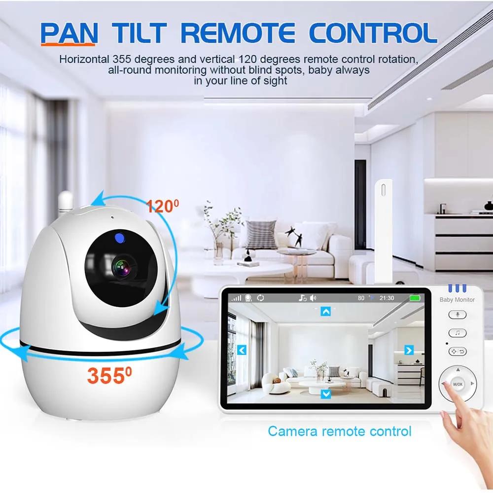 Babyphone Cam 5 дюймов Видеоняня с камерой PTZ Zoom Безопасность Защита Камеры Видеонаблюдения Датчик Температуры Колыбельная