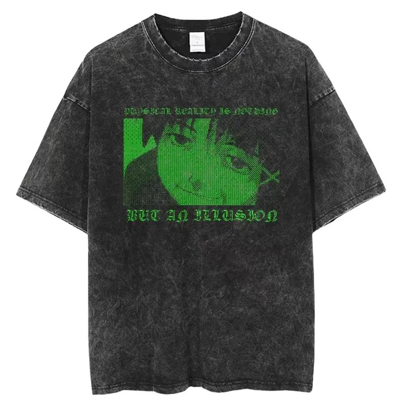 Anime Serial Experiments Lain Vintage Washed T Shirt Summer Men Women Tshirt Cotton Harajuku Oversized Short Sleeve Tees Tops