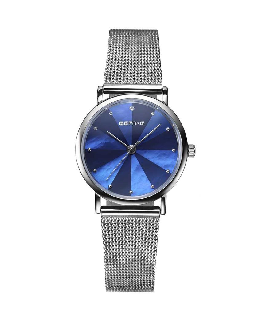 BERING Northern Lights 2024 Japan Limited Women's Watch Blue Dial Silver Mesh Strap Sapphire Crystal