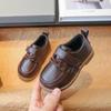 Children's Leather Shoes 2024 Spring and Autumn New British Style Boys School Shoes Soft Hook & Loop Girls Casual Loafers Simple